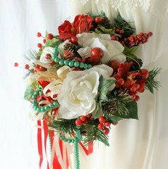 Roses and Berries Silk Winter Wedding Bouquet