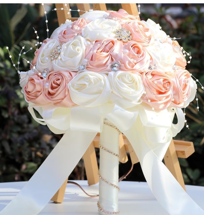 Mini Bridal Bouquet Handmade Satin Rose Round Wedding Bouquet Throw Toss Flower