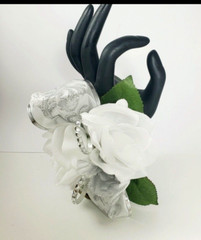 Prom Wrist Corsage & Boutonniere Artificial White Silver Diamond