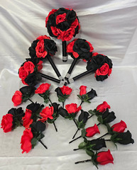 Red & Black Bouquet Set With Rhinestone around the Handle Wedding Bouquet Set