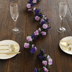 2 LAVENDER PURPLE 8 ft long Silk Mini Rose Wedding Garland Leaves Bendable Wire