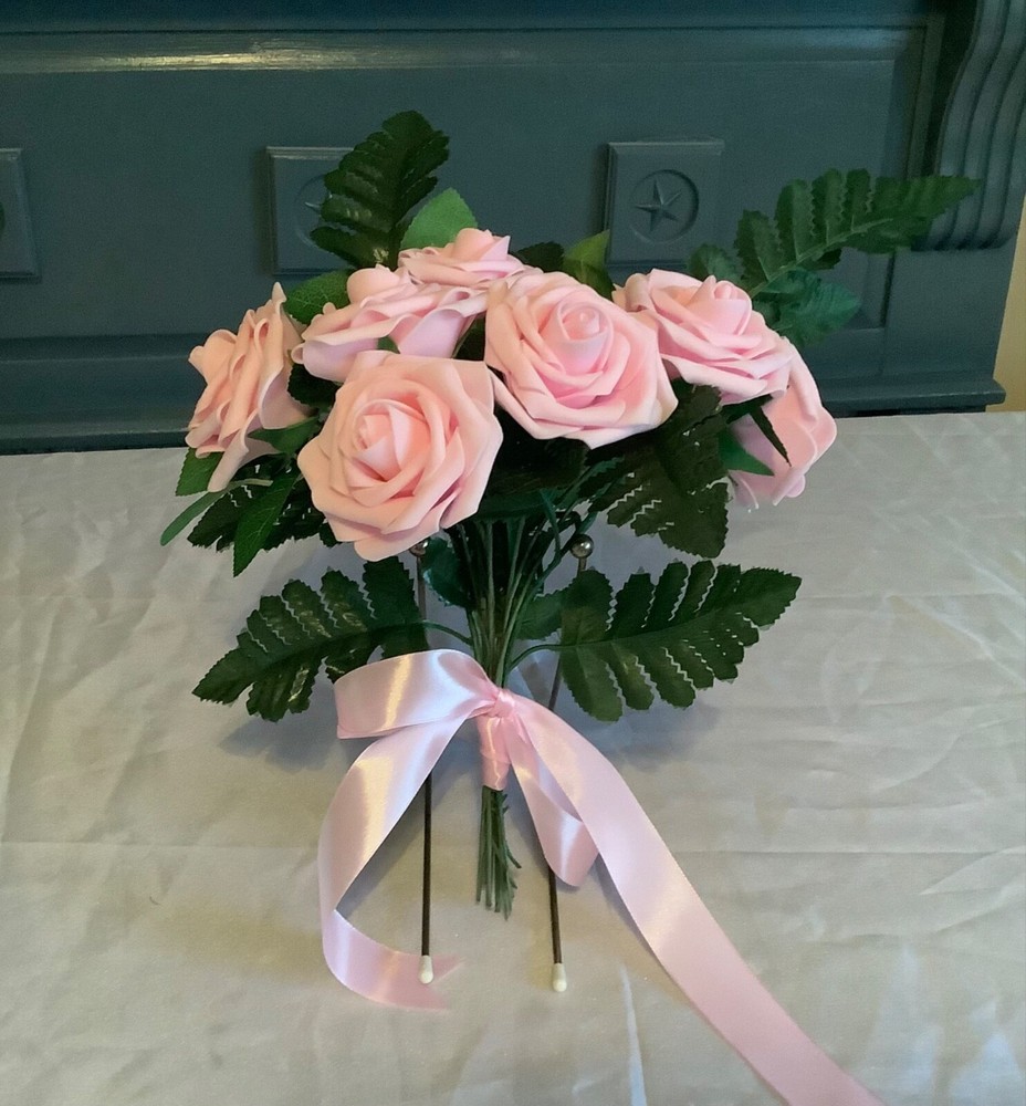 10 stem rose and greenery bridal bouquet…you choose color