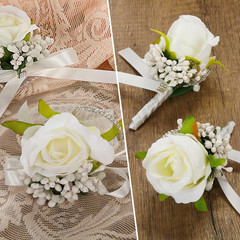 20 Pcs Wedding White Corsage and Boutonniere Set Homecoming Artificial Corsage W