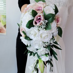 Bridal Artificial Rose Bouquet Silk Flowers Drop Shape Bridesmaid Luxury Decor
