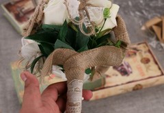 Handmade Burlap Wedding Bouquet Artificial Rose Pearl LaceBridesmaid Toss Bridal