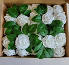 50 Pcs Artificial Flowers Foam Roses with Wire Stem White Roses