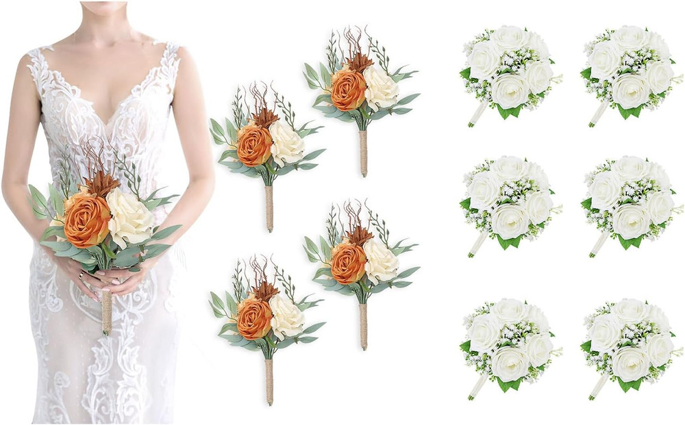 Burnt Orange & Ivory Bridesmaid Bouquet Set for Weddings & Showers 2024