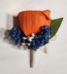 Orange Navy Blue Ivory Rose Calla Lily Sola Wood Bridal Wedding Bouquet Accessor