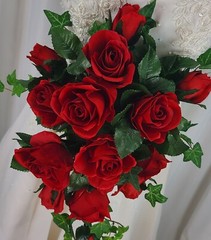 Sweet Roses of Red Cascading Ivy Faux Silk Wedding Bouquet
