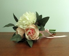 Silk Flower WEDDING BOUQUET Pink Roses, White Peony, Eucalyptus