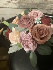Dusty Pink and Burgundy Wedding Bouquet with matching boutonnière