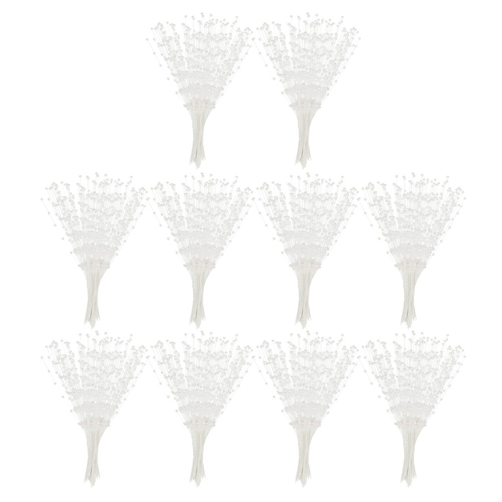 100 Pcs 4mm Pearl String Bouquet Pearl Stick Stems Bouquets Garland Spray, White