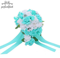 PE Foam Flower Artificial Water Drop Shaped Turquoise Royal Blue Bridal Bouquets