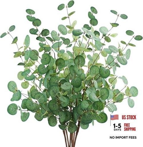 Set of 6 Green Artificial Eucalyptus Leaves – 28″ Tall – Silver Dollar
