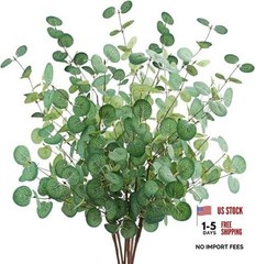 Set of 6 Green Artificial Eucalyptus Leaves – 28″ Tall – Silver Dollar