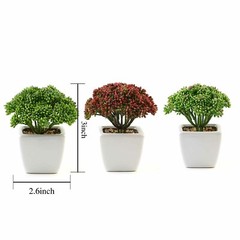 Burgundy Dark and Light Green 6″ Faux Sedum Succulent Plants Off White Pots