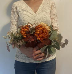 Bridal Wedding Bouquet Hand made Budget Handmade Faux Flowers Orange Red Yellow