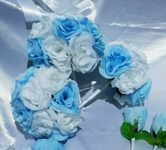20 Pc Wedding Bouquet Set, Light Blue Roses, White Roses, Bridal Bouquet Package