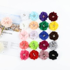 40 Pcs Chiffon Flower Hair Clips 2″ with Rhinestones Pearls Kids Hair Bows
