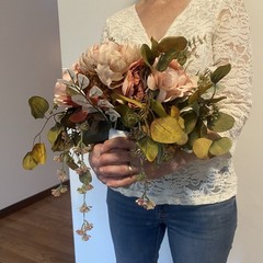 Beautiful Bridal Wedding Bouquet Budget Handmade Faux Flowers White-Pink Green