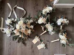 Luxury White Gold Green Faux Wedding Bouquet, Dark Green Cream Bridal Bouquet