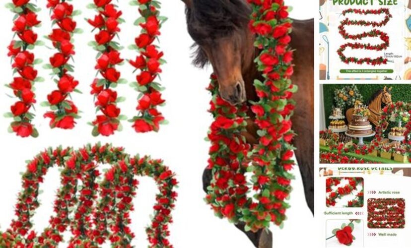 Thiccywoov 8 Pack 48ft Derby Horse Party Decorations Artificial Rose Vine