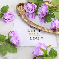36 Pcs Silk Rose Bouquet Bridal Artificial Flowers,Fake Rose Long Stem Purple