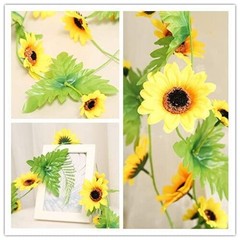 2 Pcs Artificial Sunflower Garland,Sunflower Vine with Leaves,Hanging Garland