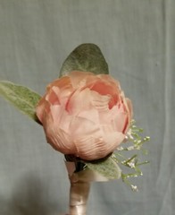 Bridal Bouquet Spray Peonies Roses Burgundy Peach White Sateen Wrapped Stems