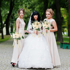 Set of 4 Bridesmaid Bouquets for Wedding, 9 Inch Boho Bridesmaid Flowers for Cer