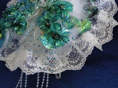 New Stunning Handmade Iridescent Peacock Teal and white Bridal Bouquet