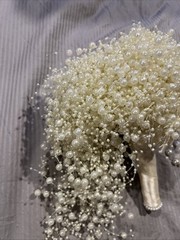 Ivory Pearl Waterfall Bridal Bouquet: Cascading Wedding Bouquet and Pearl Vale
