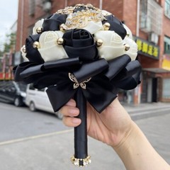 New Bridal Bouquet Exquisite Rhinestone Silk Rose and Pearl Handmade