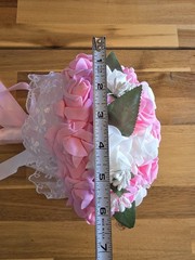 Artificial Pink White Rose Wedding Bouquet Lace Ribbon Fabric Floral Centerpiece