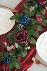 Ling’s Moment 5FT Burgundy & Navy Blue Artificial Flower Garland w/ Rose Leaves