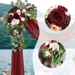 ponatia Burgundy Wedding Artificial Arch Flowers Kit (Pack of 3) with 26Ft Sh…