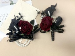 Elegant Black Burgundy Calla Lily Rose Corsage & Boutonniere Set – Wedding Prom
