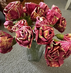 ❤️ HANDMADE MILLINERY • YELLOW/RED PAPER ROSES BOUQUET • 5 BUNDLES • 6 STEMS EA