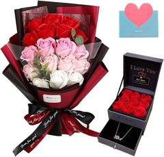 Preserved Red Rose Flowers with Love Necklace Gifts for Women Mom Birthday Prom