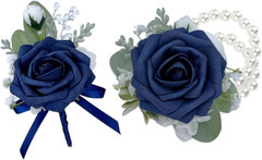 Cherishedmoments Corsage and Boutonniere Set, Dark Blue Rose Handmade Artificial