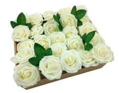 New 50pcs Real Touch Artificial Foam Roses Decoration DIY for Wedding Ivory