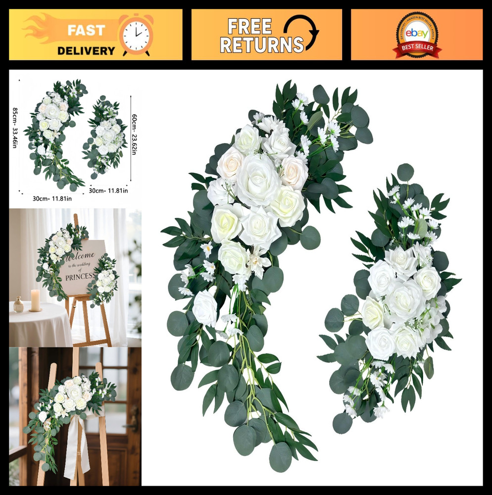 White Floral Wedding Arch Flowers Set of 2 – Swag for Ceremony Backdrop & Recept