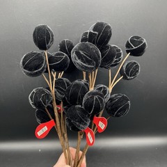 Black Velvet Ball Pick Artificial Floral Stem Deco Floral NEW ~ Set of 5 Stems