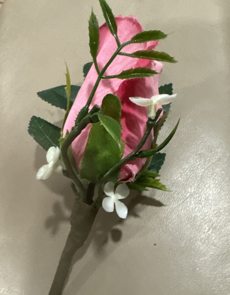 Silk Boutonnière Made With A Single Rose In Shades of Pink. Prom Or Formal