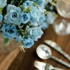 DUSTY BLUE 4 Bushes 12″ Silk Roses Artificial FLOWERS Bouquets Home Decorations