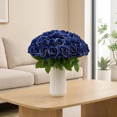 Pcs Navy Blue Roses Artificial Flowers Bulk, Artificial Roses Fake 55 Navyblue