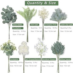Artificial Greenery Stems Box Set(Pack of 65pcs) with 8 Beige&dusty Green