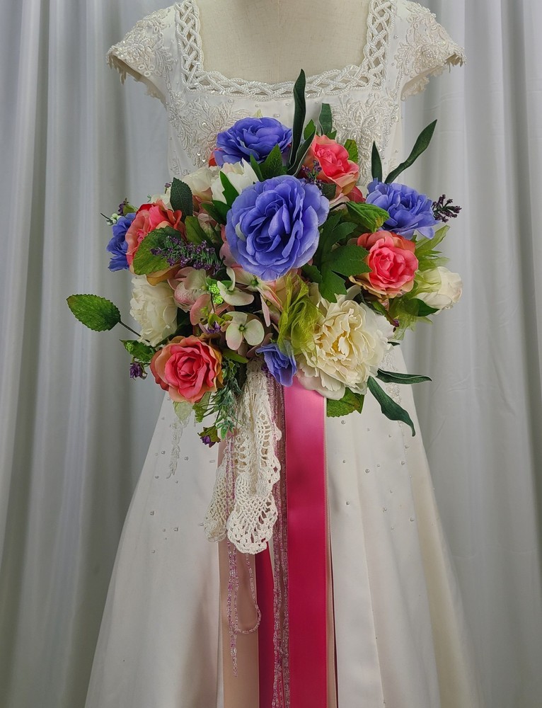 Bright Victorian Garden Boho Faux Silk Wedding Bouquet