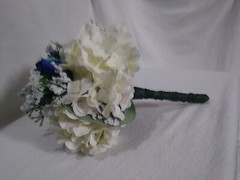 Wedding Bouquet Silken / Plastic White Hydrangea w/ Dark Blue Rose NEW