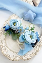 Light Blue Peony Corsage 1 Wrist Corsage & 1 Boutonniere (Light Blue Peony)